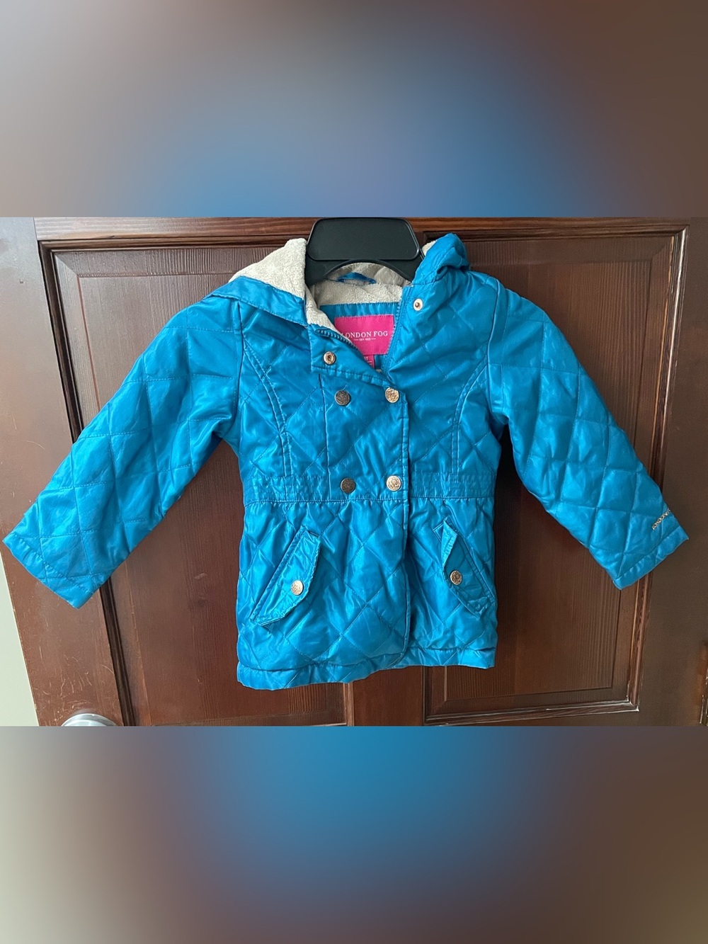 London Fog Girls' Bright Teal Quilted Hooded Puffer Jacket Size 4T